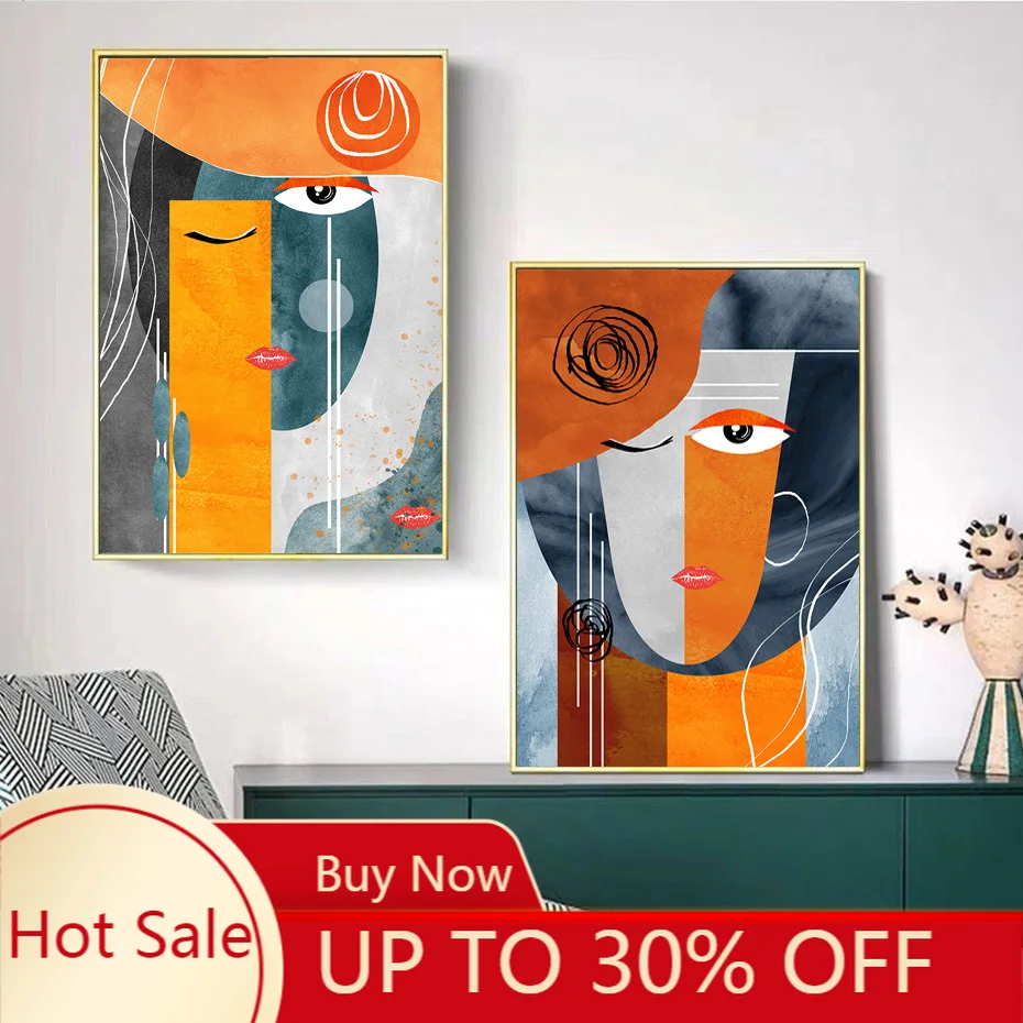 Современная Абстрактная Геометрическая живопись лица на холсте современные