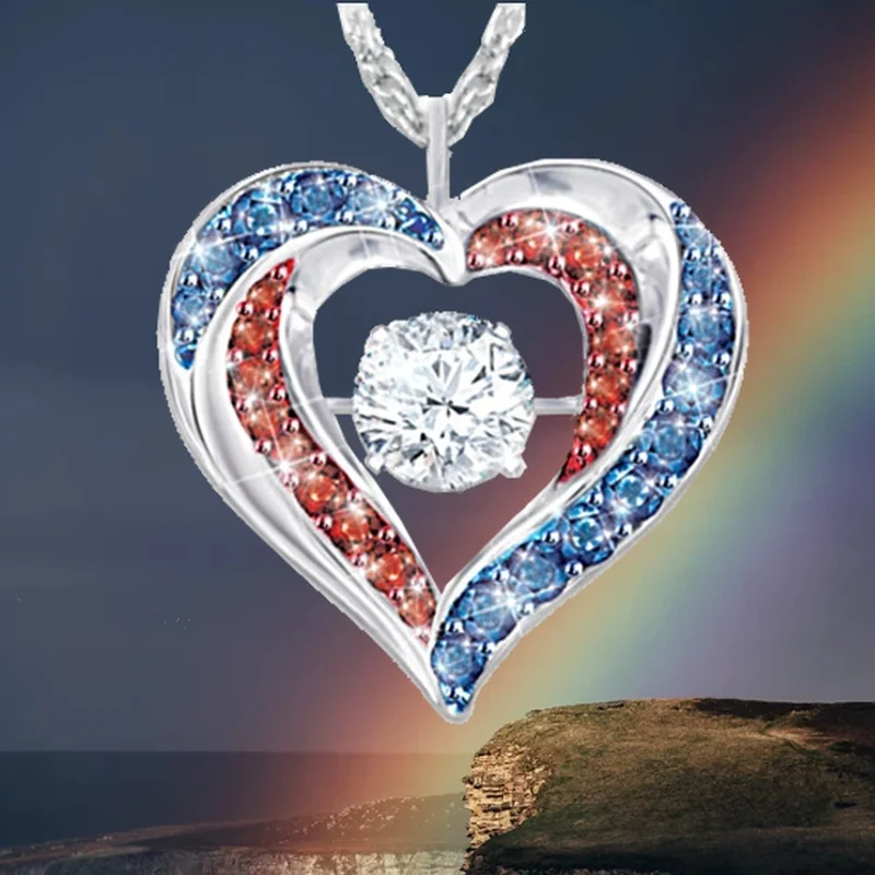 

Fashion Women's Light Luxury Necklace Blue Red Zircon Heart Pendant Party Gift Bride Wedding Engagement Gift Wholesale
