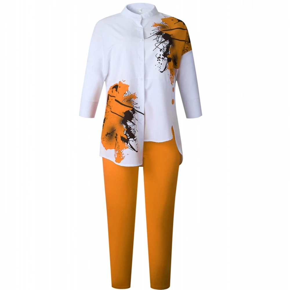 

2 Piece Sets African Sets for Women New African Print Elastic Baggy Pants Style Sleeve Famous Suit for Lady