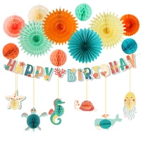 cartoon ocean theme party seahorse decoration hanging happy birthday banner sea animal whale starfish baby shower party supplies