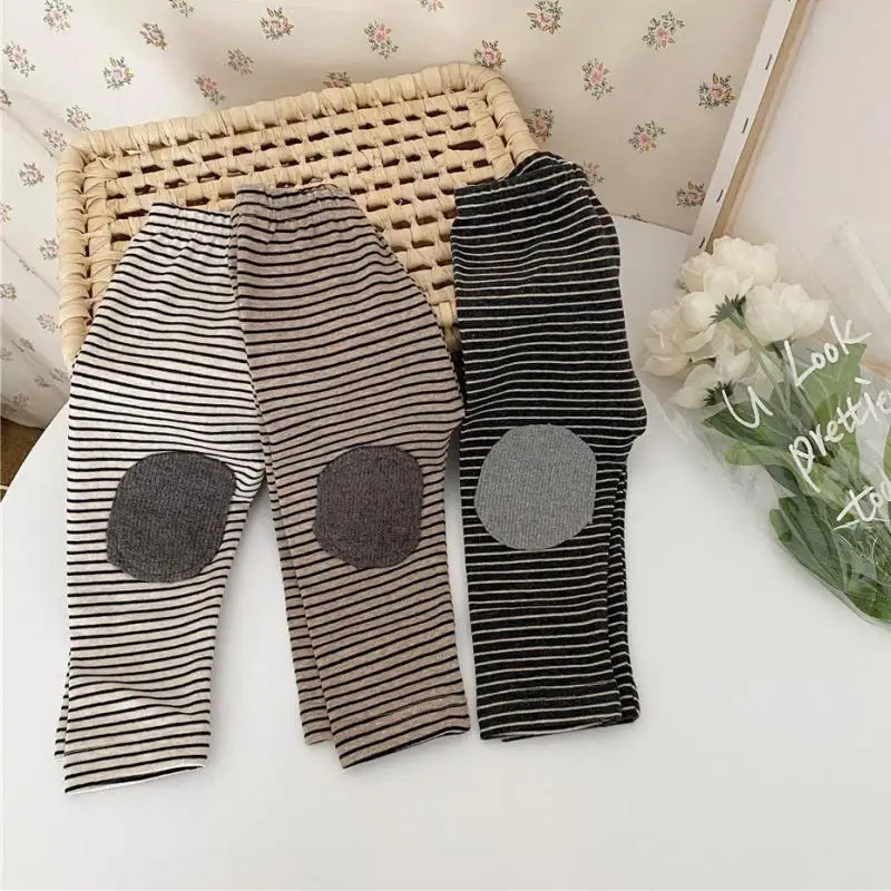 

2020 Baby Pants Striped Baby Leggings Autumn Baby Boys Clothes Infant Girls Knee Patch Pants