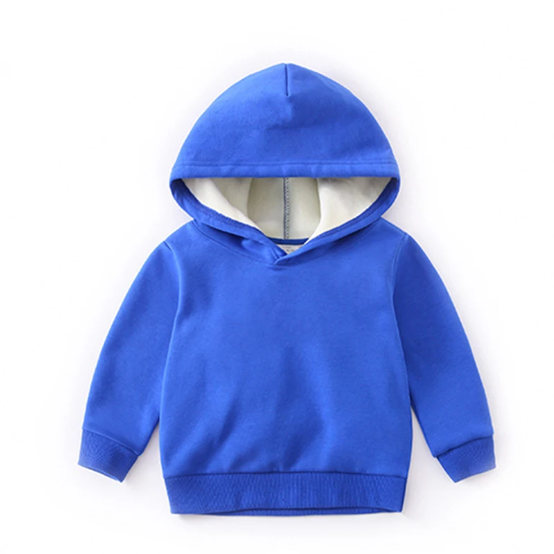Solid Blue Толстовки с капюшоном для маленьких мальчиков и девочек; сезон зима-осень; Детские Бархатные толстовки; хлопковый свитер с длинными рукавами для малышей; детская футболка; одежда - Цвет: Solid Blue