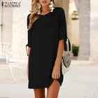 ZANZEAэлегантное женское платье, стильное платье с круглым вырезом и длинным рукавом, однотонное платье длиной до колена, женское летнее кружевное платье, ажурный Сарафан