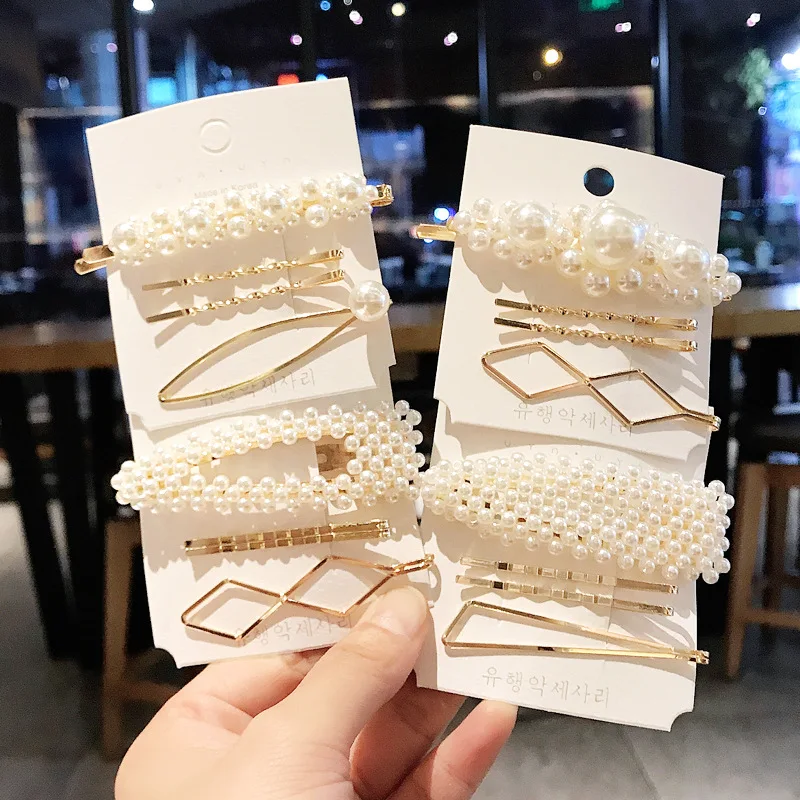 Женская заколка для волос с жемчугом Золотистая геометрической формы аксессуары