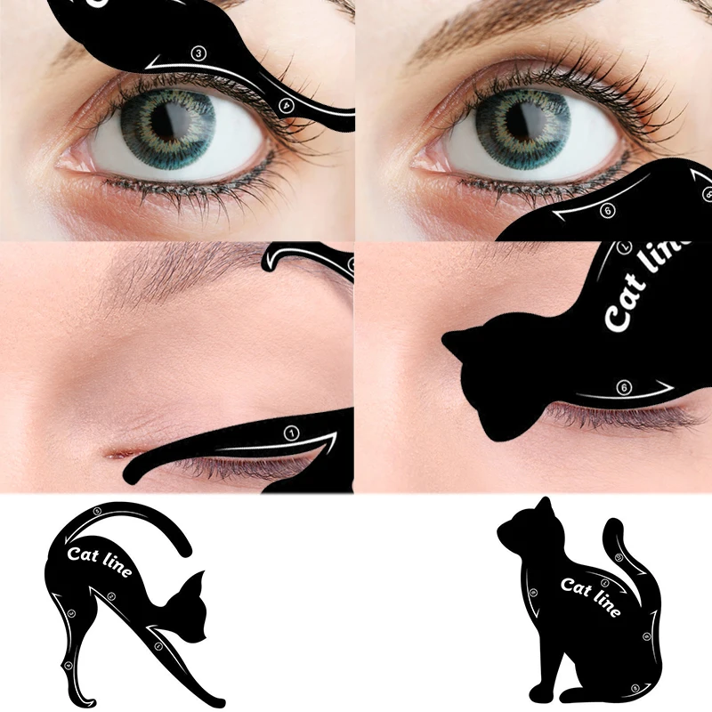 Красота бровей плесень трафареты 2 шт. Женская кошачья линия Pro Макияж глаз