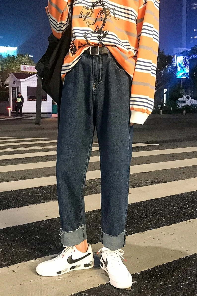 

2020 Spring And Autumn New Youth Popular Men's Pure Color Straight Jeans Fashion Casual Harem Pants Blue / Sky Blue S-2XL