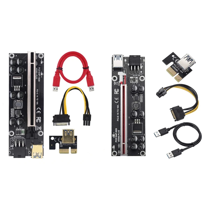

2Set PCIE Riser 009S Plus Mining Super Version PCIE X16 PCI Express Extension Card For Mining Video Card-Red & Black
