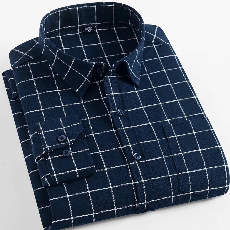 

2019 Spring and Autumn New Men's Long Sleeve Shirt Cotton Oxford Plaid Shirt Stripe Casual Fit