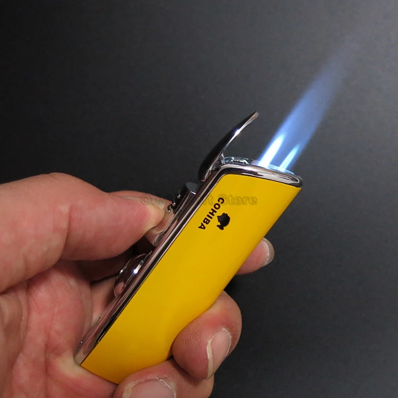 COHIBA металлическая сигарета зажигалка 3 струйный синий фонарь пламя форма змея рот ветрозащитный с удар Подарочная коробка табака курительный инструмент