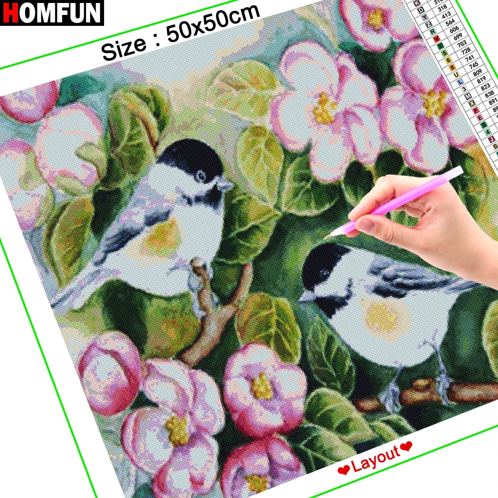HOMFUN Алмазная вышивка крестиком "Птицы и цветы" 5D DIY Алмазная вышивка полный квадрат/круглые стразы картины
