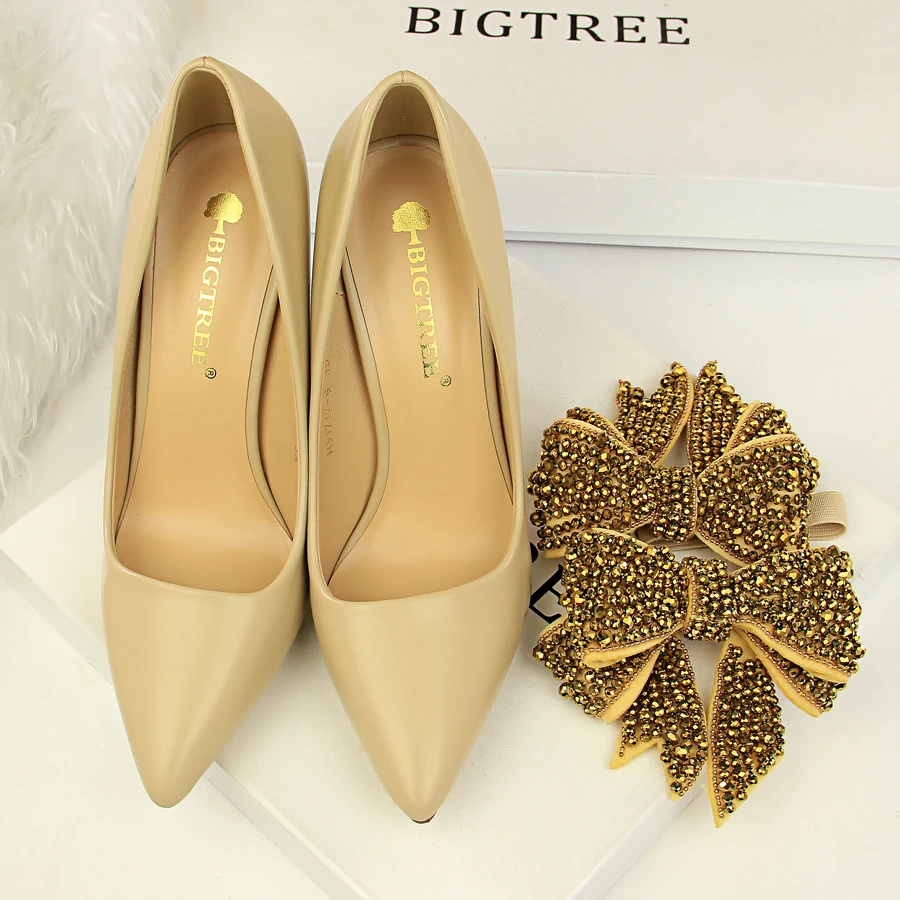 BIGTREE/Женская обувь на высоком каблуке Пикантные женские свадебные туфли-лодочки