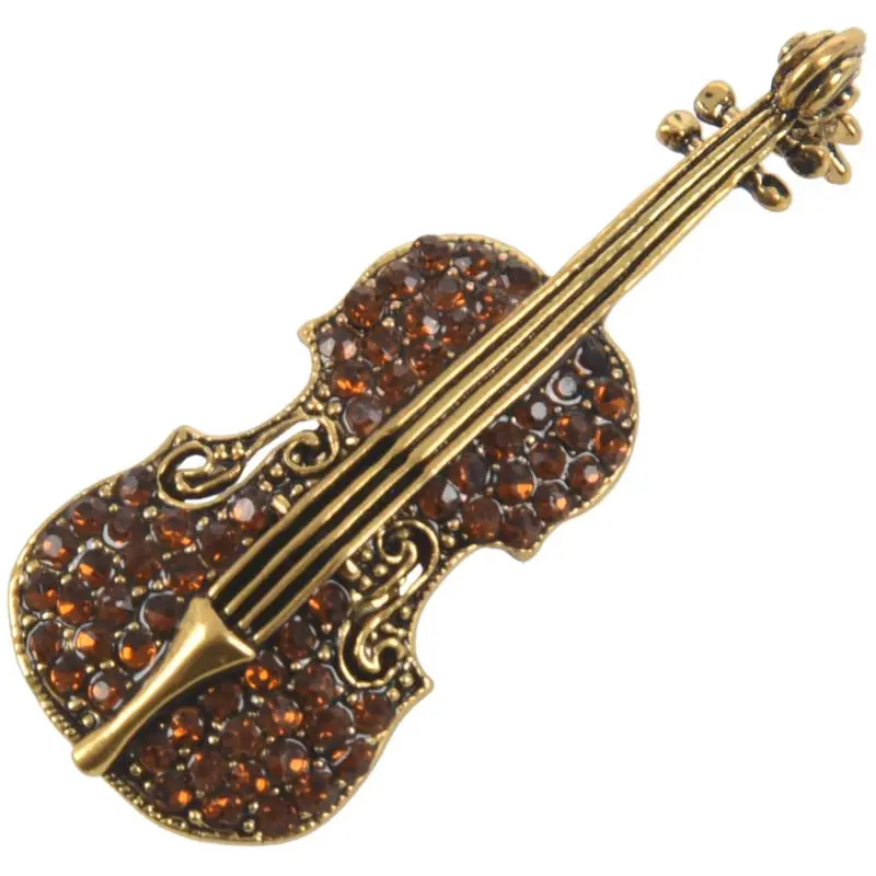 Базовый металлический коричневый кристалл Винтажный стиль скрипка булавка