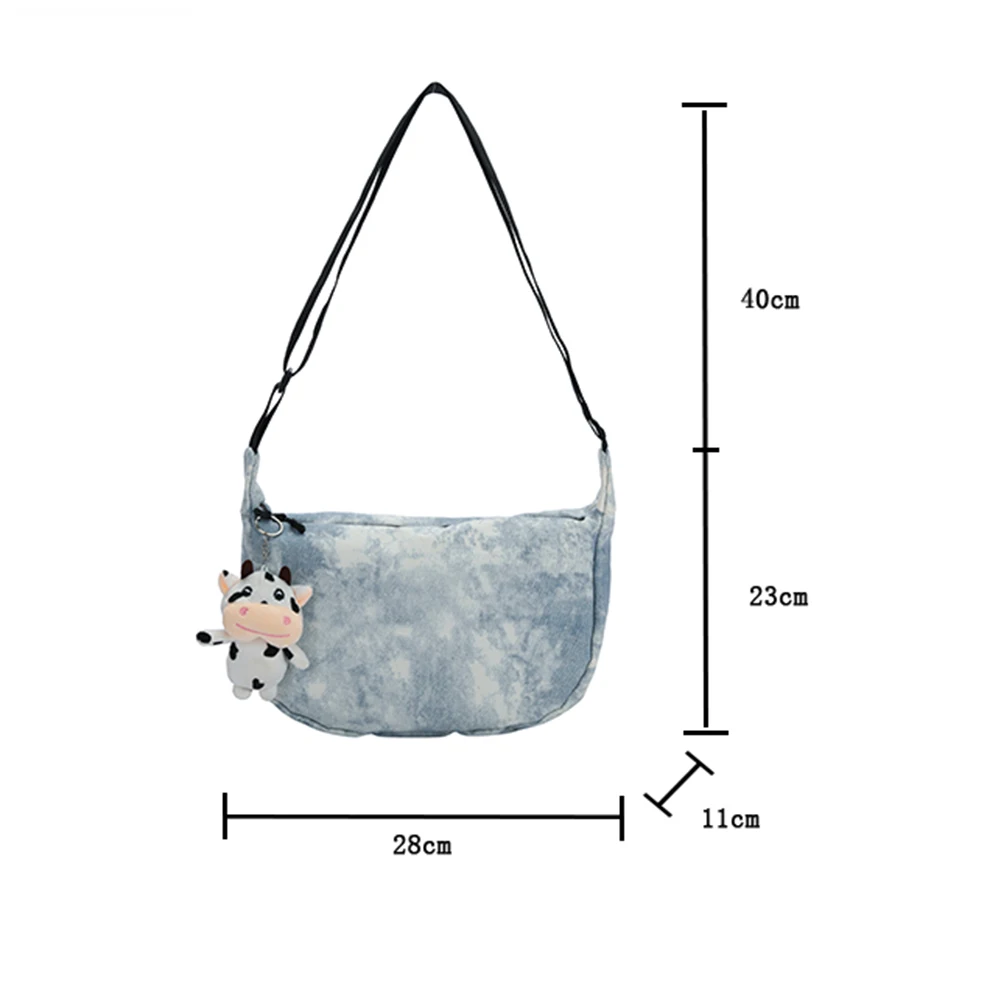 

Casual Women Tie-dye Canvas Shoulder Crossbody Messenger Bag Fashion Ladies Zipper Purse Handbags with Plush Cow Doll Pendant