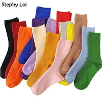 2021 spring summer new color harajuku retro women socks cotton loose socks korean purple blue yellow pink socks
