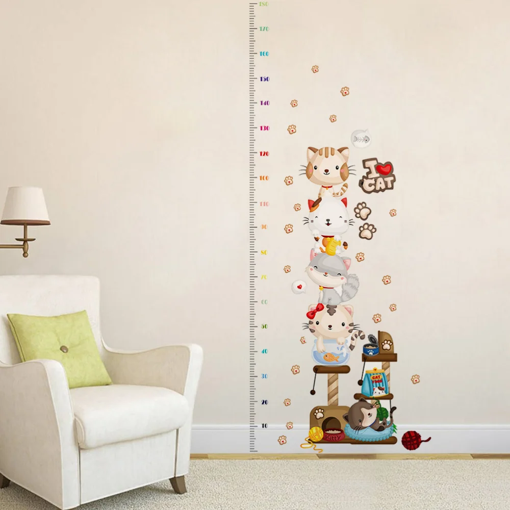 

Cartoon Cat Height Measure Wall Stickers Home Decor Chart Ruler Decoration For Kids Rooms Decals Wall Art