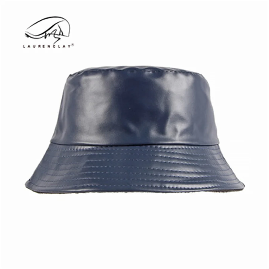 

2021 autumn and winter new 56-58cm fisherman hat unisex simple retro wild pure color Japanese plus velvet warm pu leather basin