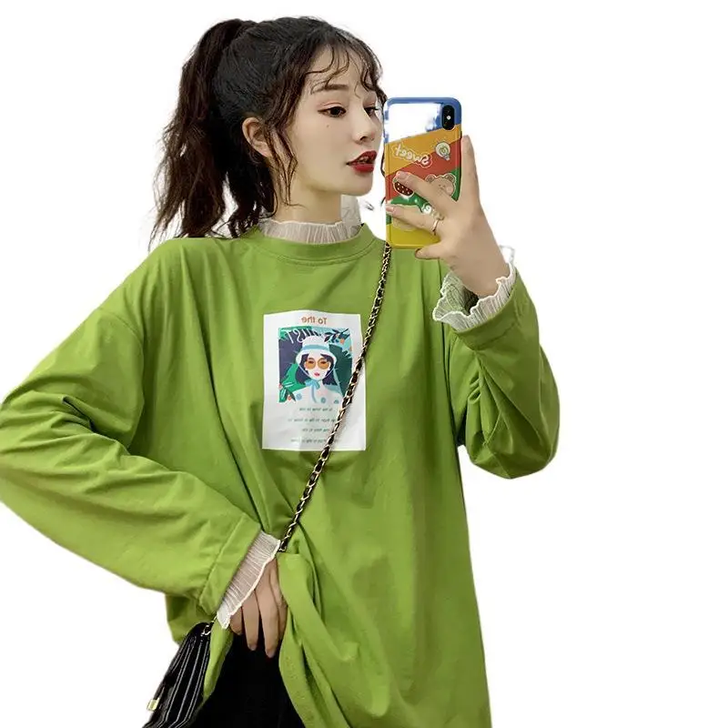 

Women Hoodless O-neck Long Sleeve Tee Tops New Moms Loose Fit Striped style trendy loose Harajuku thin top coat