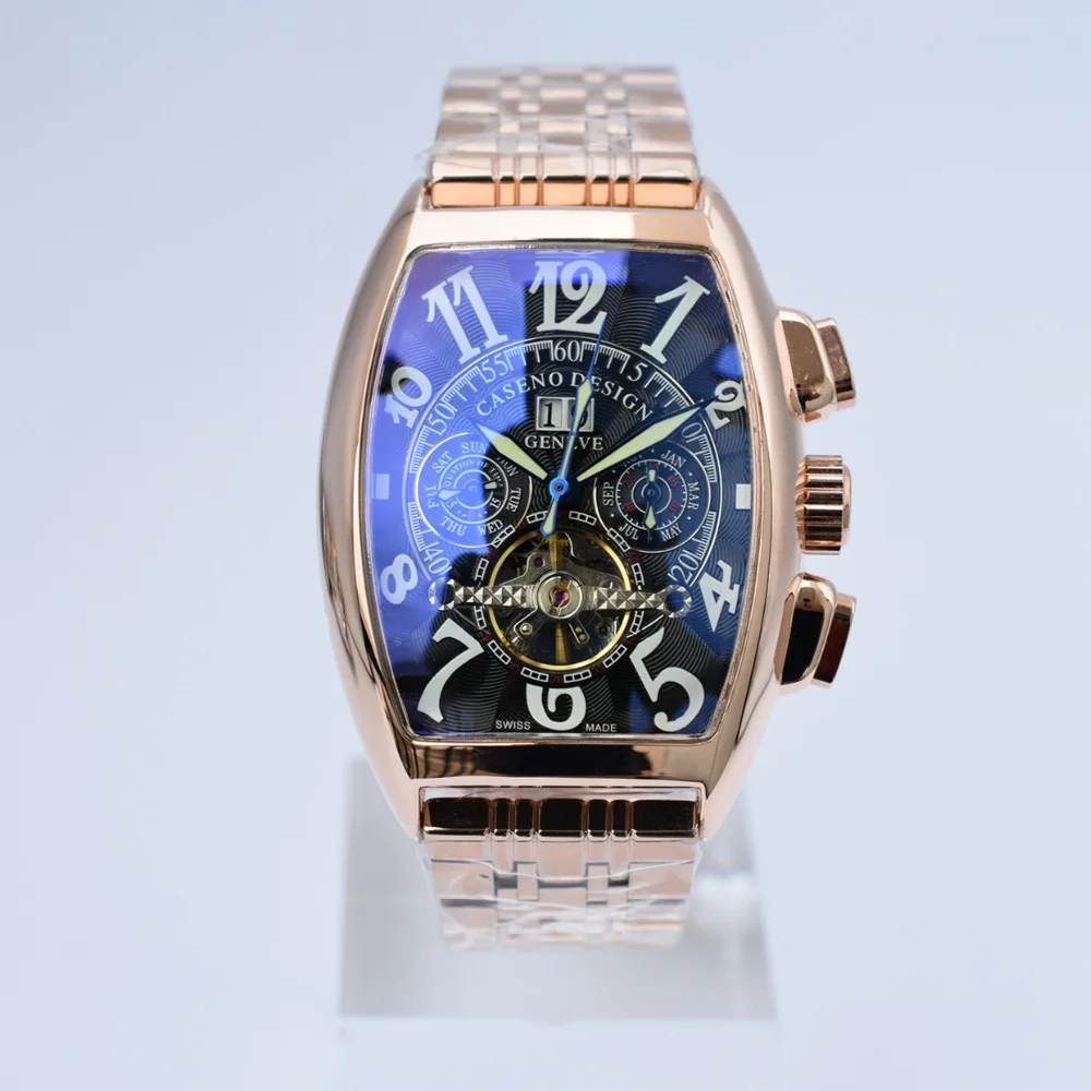 CASENO брендовые модные часы из нержавеющей стали tourbillon Механические Мужские золотые часы дропшиппинг день Дата Скелет Мужские часы с автоматическим подзаводом