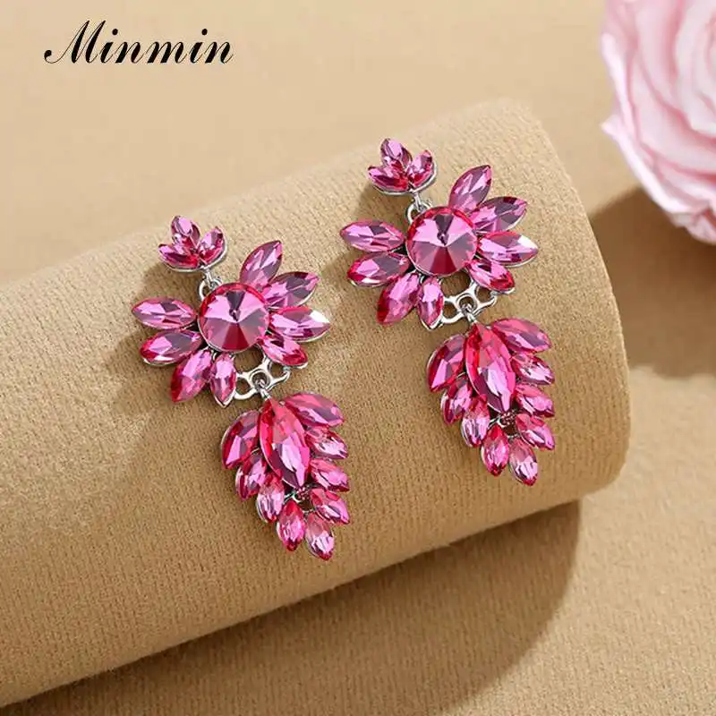 Серьги-подвески Minmin с уникальными розовыми кристаллами для женские блестящие со