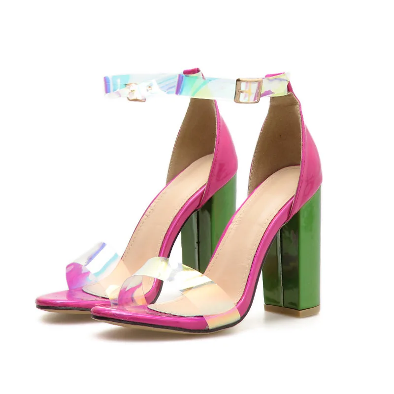 

2019 sexy color thick high-heeled sandals for women