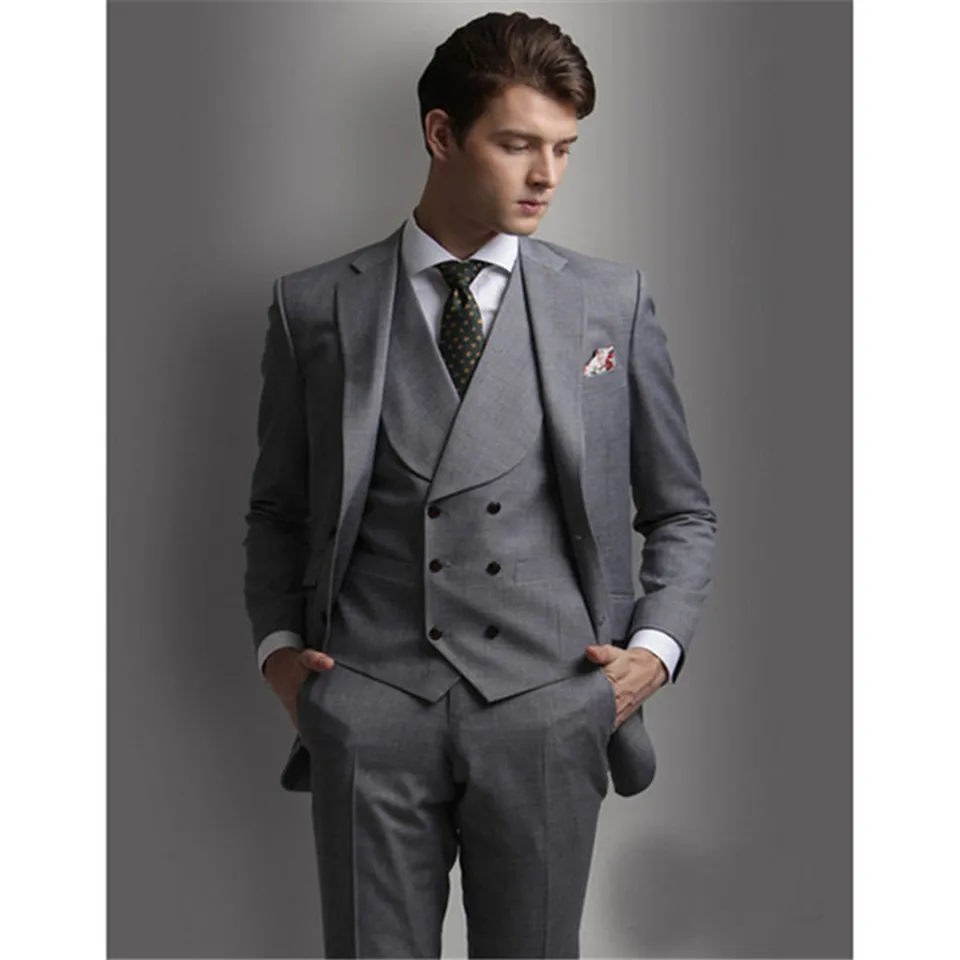 

New Classic Men's Suit Smolking Noivo Terno Slim Fit Easculino Evening Suits For Men Grey Groom Tuxedo Man Terno Masculino