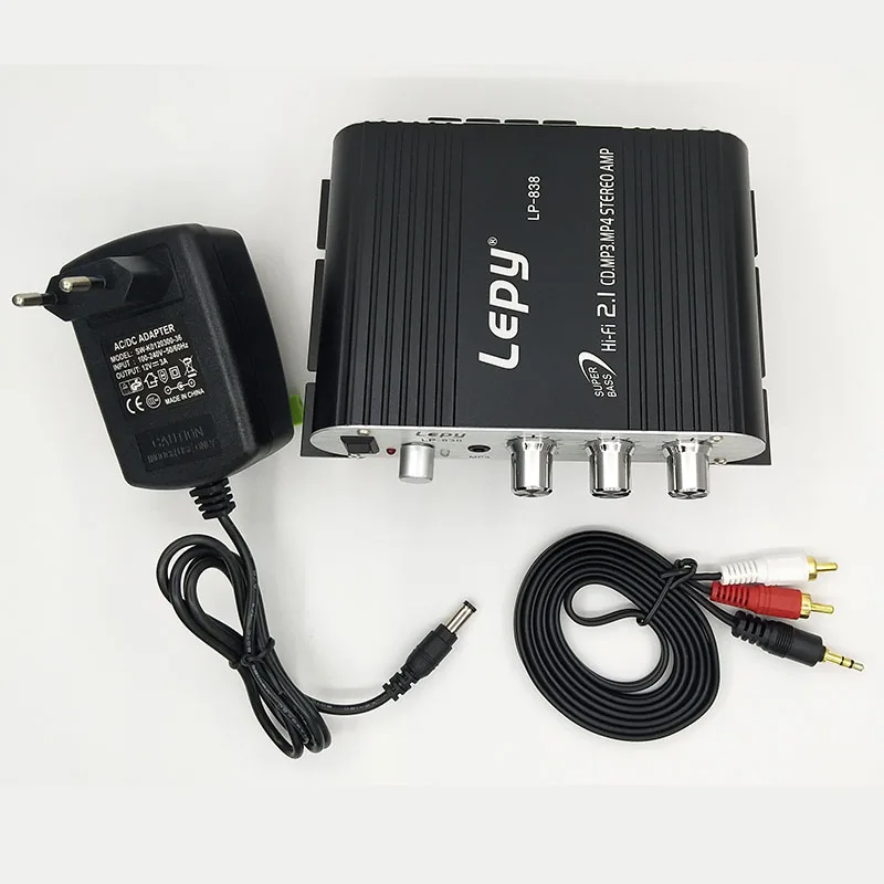 Черный С 12V3A мощность+ аудио кабель Lepy LP-838 Мини цифровой Hi-Fi автомобильный усилитель мощности 2.1CH цифровой сабвуфер стерео бас аудио плеер - Цвет: Черный