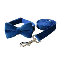 new arrival solid bow tie dog collar and leash set sapphire velvet adjustable traction rope necklace animali accessori per cani