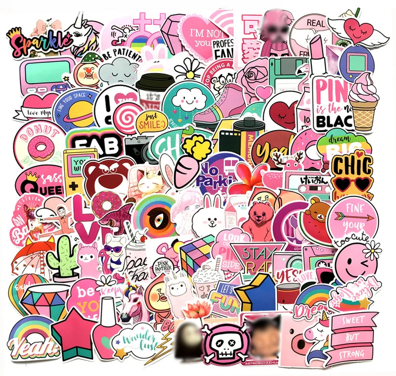 

55/110pcs Cute Pink Style Graffiti Stickers For Moto Car & Suitcase Cool Laptop Stickers Unicorn Flamingo Skateboard Sticker