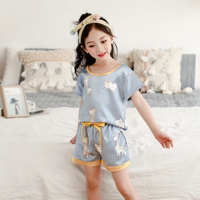 Summer Kid Clothes Cartoon Children Pajamas Set Boys Silk Homewear Suit Baby Girls Sleepwear Pyjamas Kids Pijamas Satin Lounge