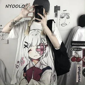 Женская Винтажная футболка с коротким рукавом NYOOLO Harajuku, белая свободная футболка с круглым вырезом и принтом для похорон
