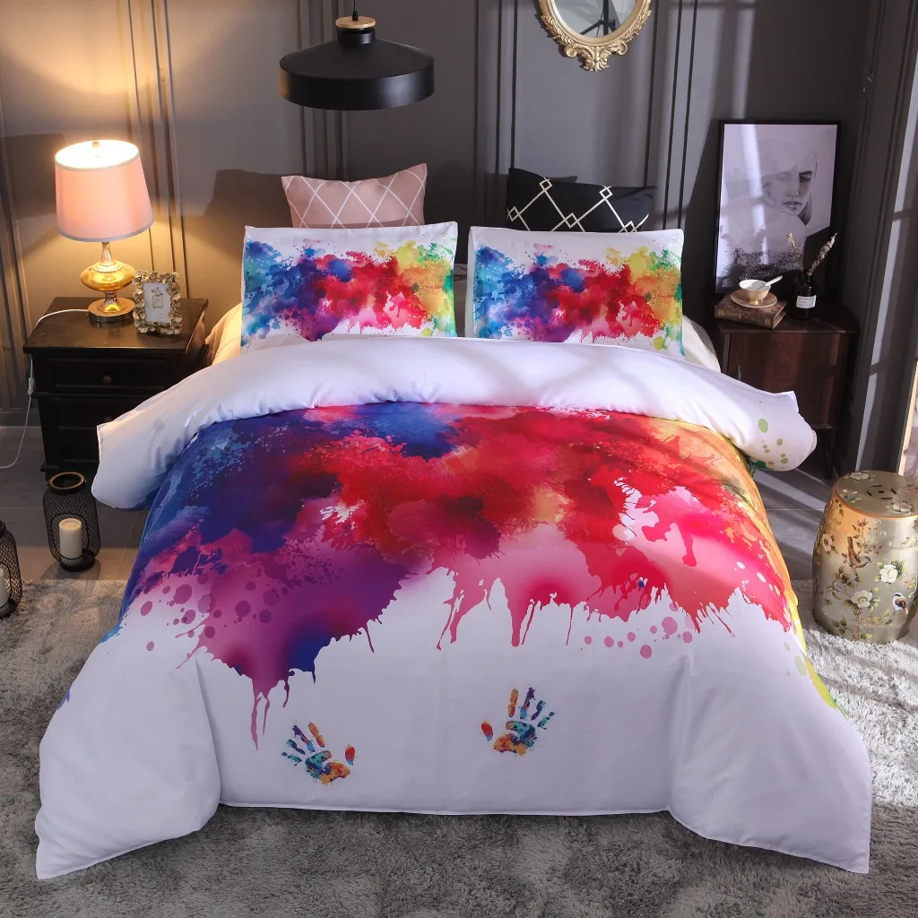 

Creative Fashion Home Textile Bedding Watercolor Splash Ink Personalized Note Star Set Printing Three Piece Set Bedding Set