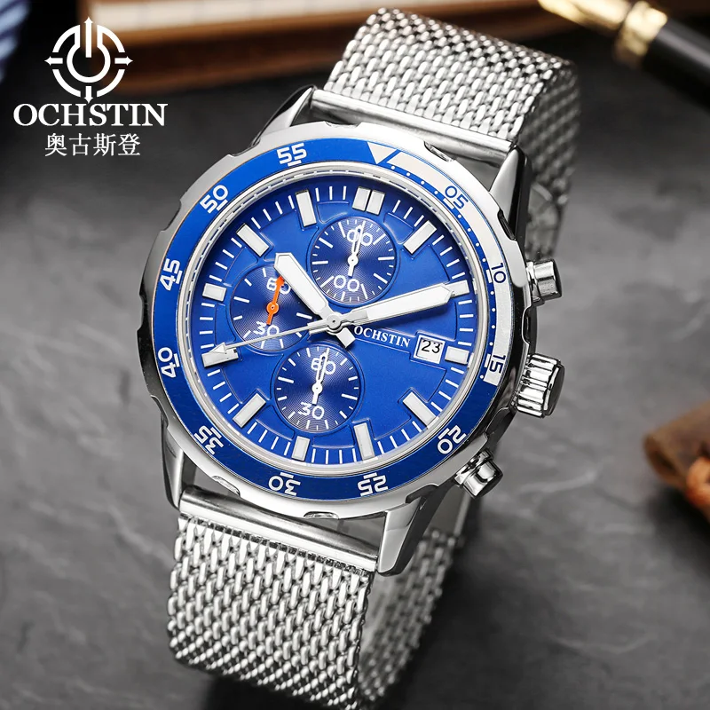 2019 Fashion Sports Watches OCHSTIN Mens Waterproof Analogue Steel Mesh Strap Quartz Wrist Men Brithday Clock Reloj Homb | Наручные часы