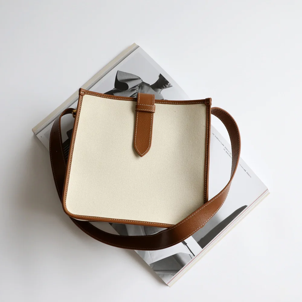 

Genuine Leather Canvas Ladies Hand Bags Fashion Bucket Messenger Crossbody Bag For Women High Quality Zipper Totes Handbags 202