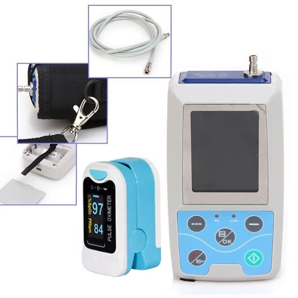 

ABPM50 Ambulatory Blood Pressure Monitor 24 Hour Recorder NIBP Holter + CMS50N Finger Tip Pulse Oximeter SpO2 Oxygen+Software