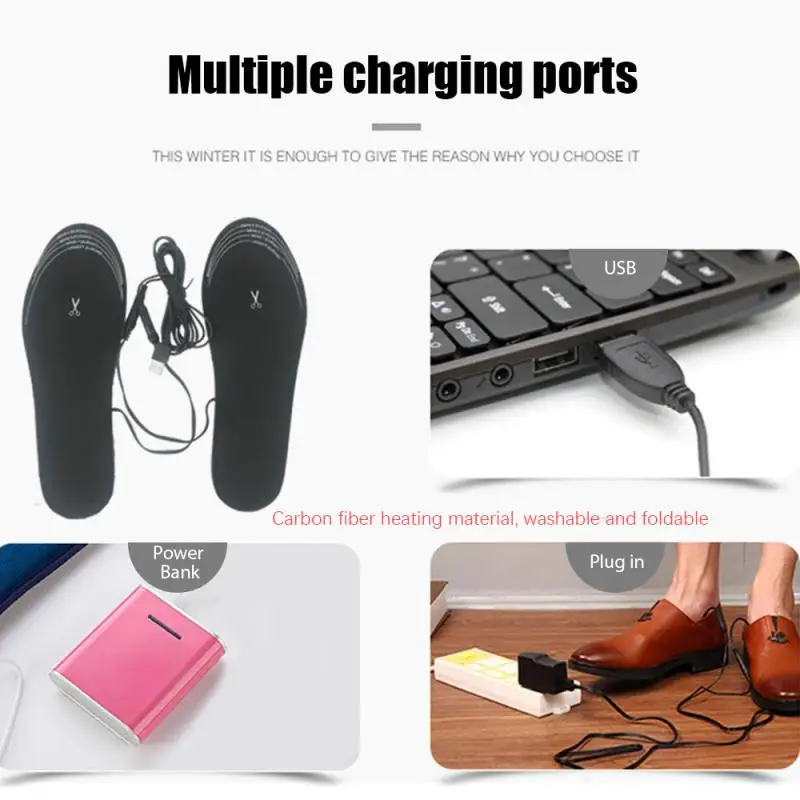 1 шт. USB электрическое отопление стельки Регулируемый Размеры Многоразовые