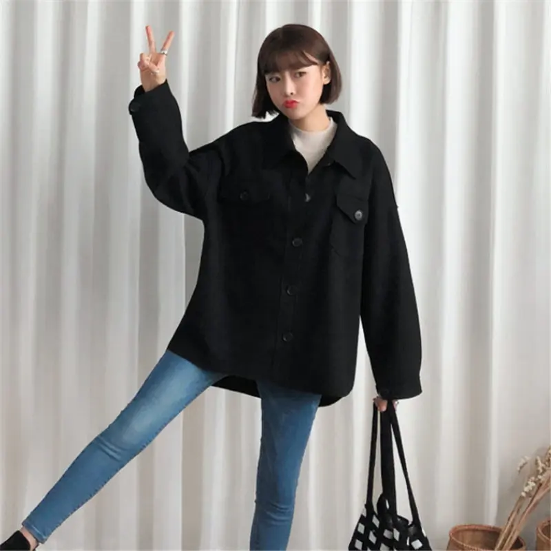 

HziriP Fresh Loose Casual Woolen Feminine Brief Gentle Autumn Students Chic Sweet Office Ladies All-Match Coat Large Size Tops