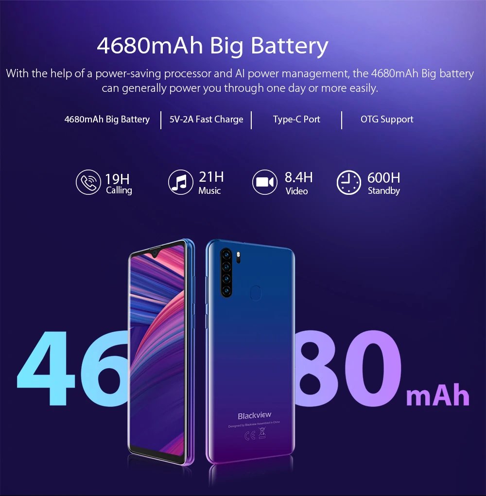 Blackview A80 Pro Quad сзади Камера Octa Core 4 Гб + 64 мобильный телефон 6 49 &quotв виде капли воды 4680