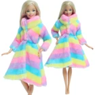 Платье для кукол BJDBUS, плюшевое пальто радужного цвета, зимняя одежда ручной работы, мягкая меховая одежда для кукол Барби, аксессуары для детей, кукольный домик, подарок