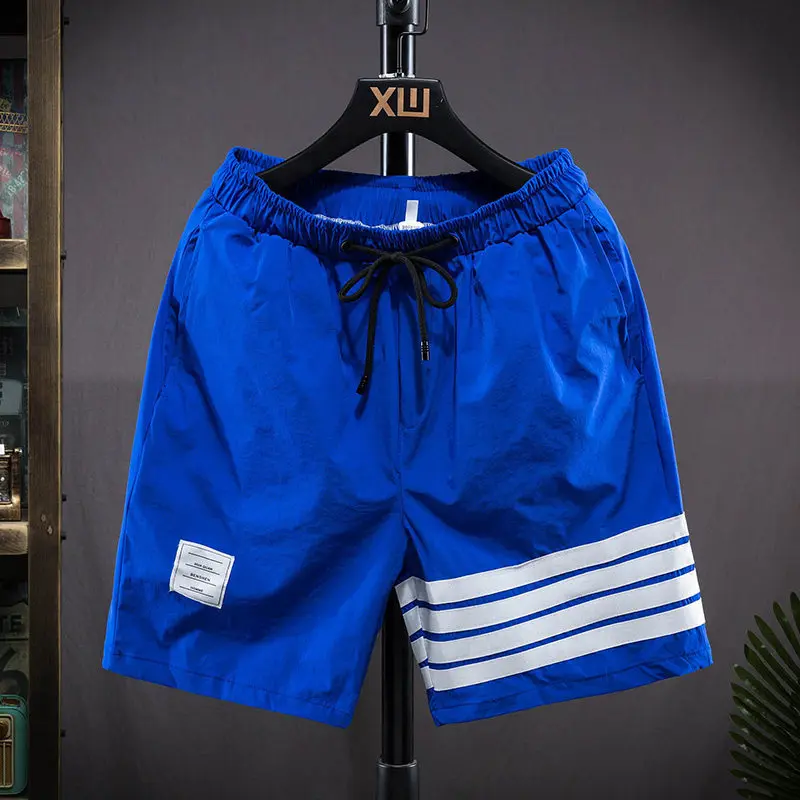 

Fashion Stripe Splicing Summer Shorts Men 2021 Casual Beach Drawstring Shorts Mens Big Size Loose Sportswear Short Pants