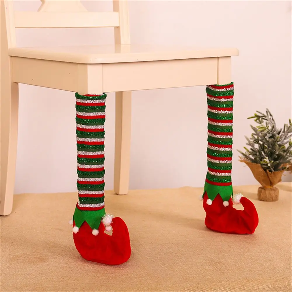 

Table Foot Cover Stripe Elf Design Chair Leg Socks Home Party Xmas Gifts Floor Protector Christmas Chair Leg Covers