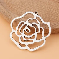 10pcslot large hollow open rose flower silver color charms pendants for necklace jewelry making accessories