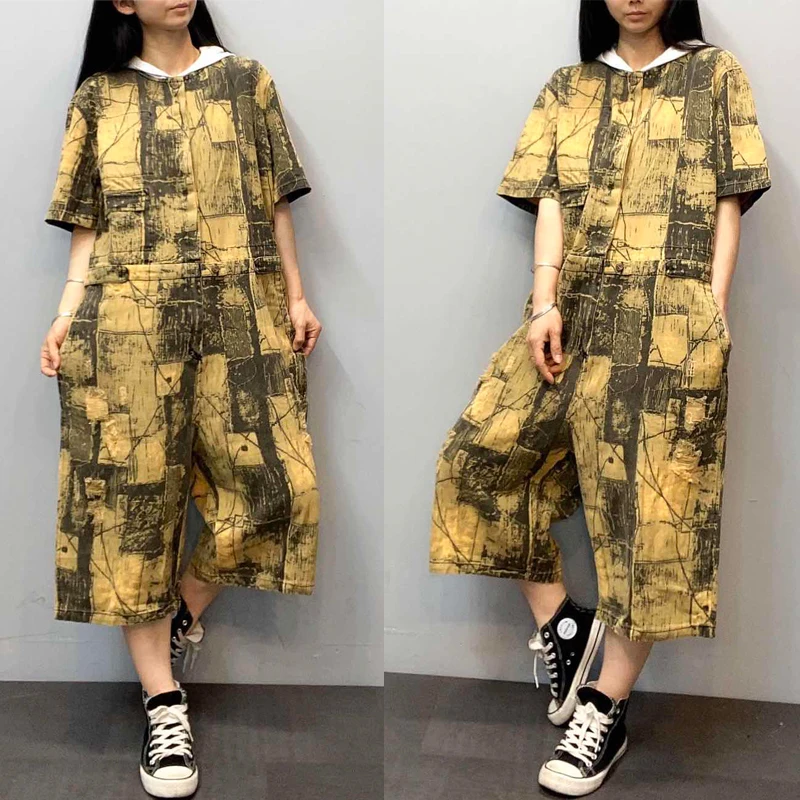 

Big Size Wide Leg Jean Jumpsuit Women Baggy Summer Denim Overalls Streetwear Cowboy Drop Crotch Overall Europe Rompers