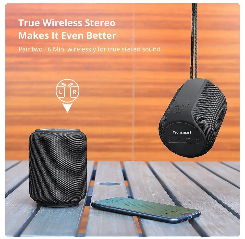 Bluetooth-динамик Tronsmart T6 Mini 360 градусов глубокие басы водонепроницаемость IPX6 время