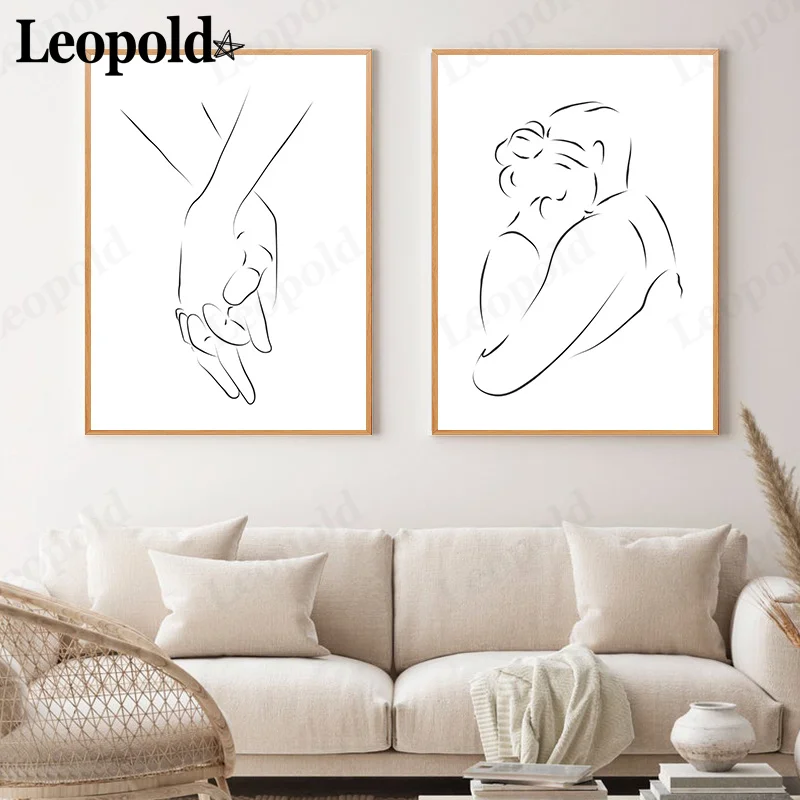 

Abstract Characters Hug Canvas Poster Black and White Minimalist Couple Wall Art Nordic Aesthetics Home Decoration Accessories