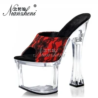 6 inches lace slippers high heels stripper heels platform peep toe pole dance shoes models party stage show nightclub women sexy