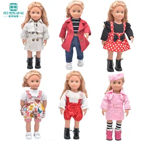 Модная ветровка, юбка на подтяжках, клетчатое пальто, подходит для американской куклы длиной 45 см, подарок для девочки