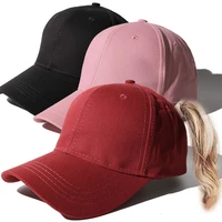sun hat solid color ponytail baseball cap cotton american style cap fashionable outdoor simple sunshade hat