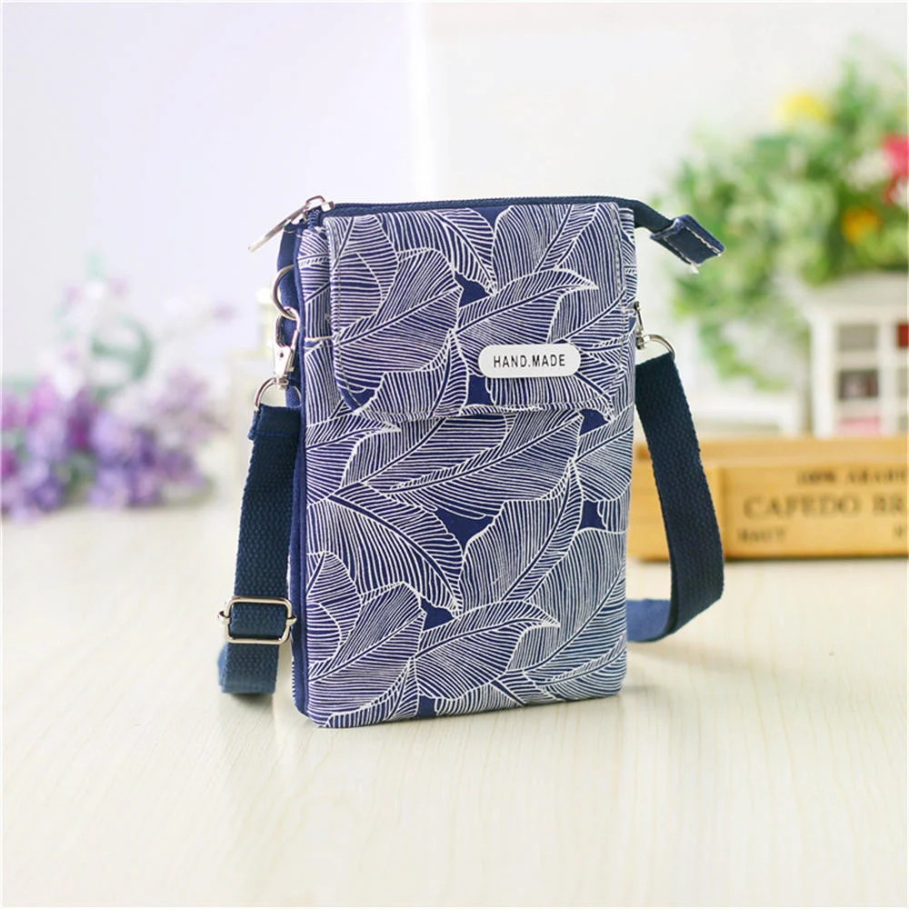 

5 Layer Pastoral Leaf Fabric Cross-body Mobile Phone Bag Ladies Diagonal Bag For Women Female Coin Lipstick Purse Handbag Wallet