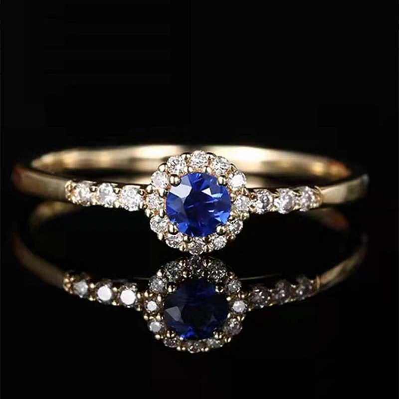 

New Vintage Luxury Blue Zircon Gold Color Opening Rings For Women Adjustable Female Jewelry Engagement Party Valentine Gifts