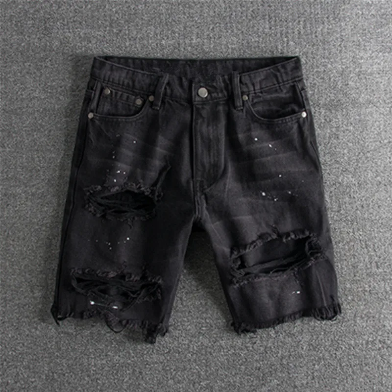 

2021 High Quality Cowboy Shorts Men's Denim Short Jeans Men Hole Pants Summer Male Hip Hop Beggar Zipper Shorts Gay Streetwear
